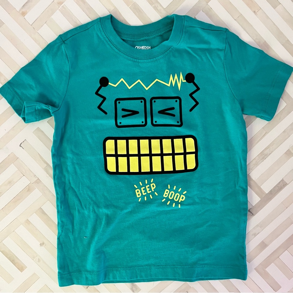 OSHKOSH Robot Teal Cotton Tee, 2T